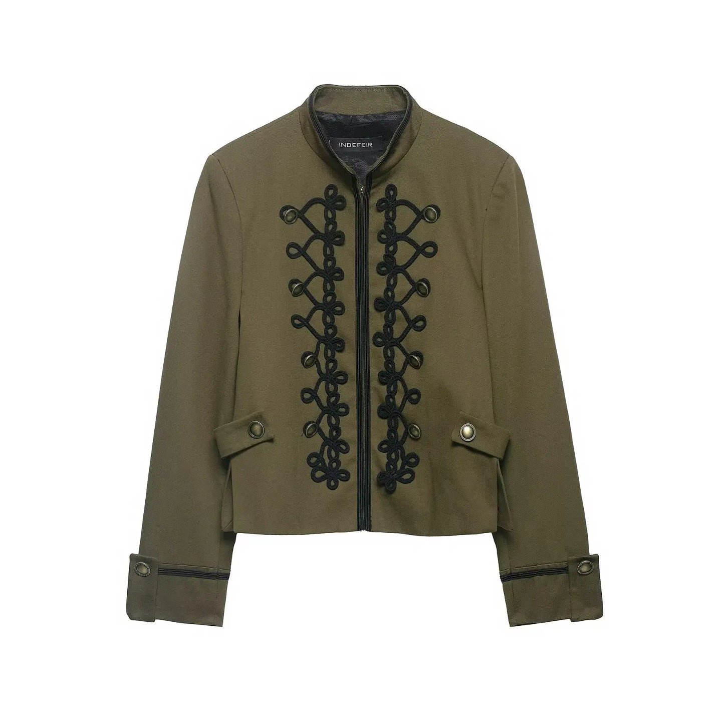 Women's Blazer with Shoulder Pads Spring High Neck Long Sleeve Button Zipper Women Oversize Coat Female Chic Tops