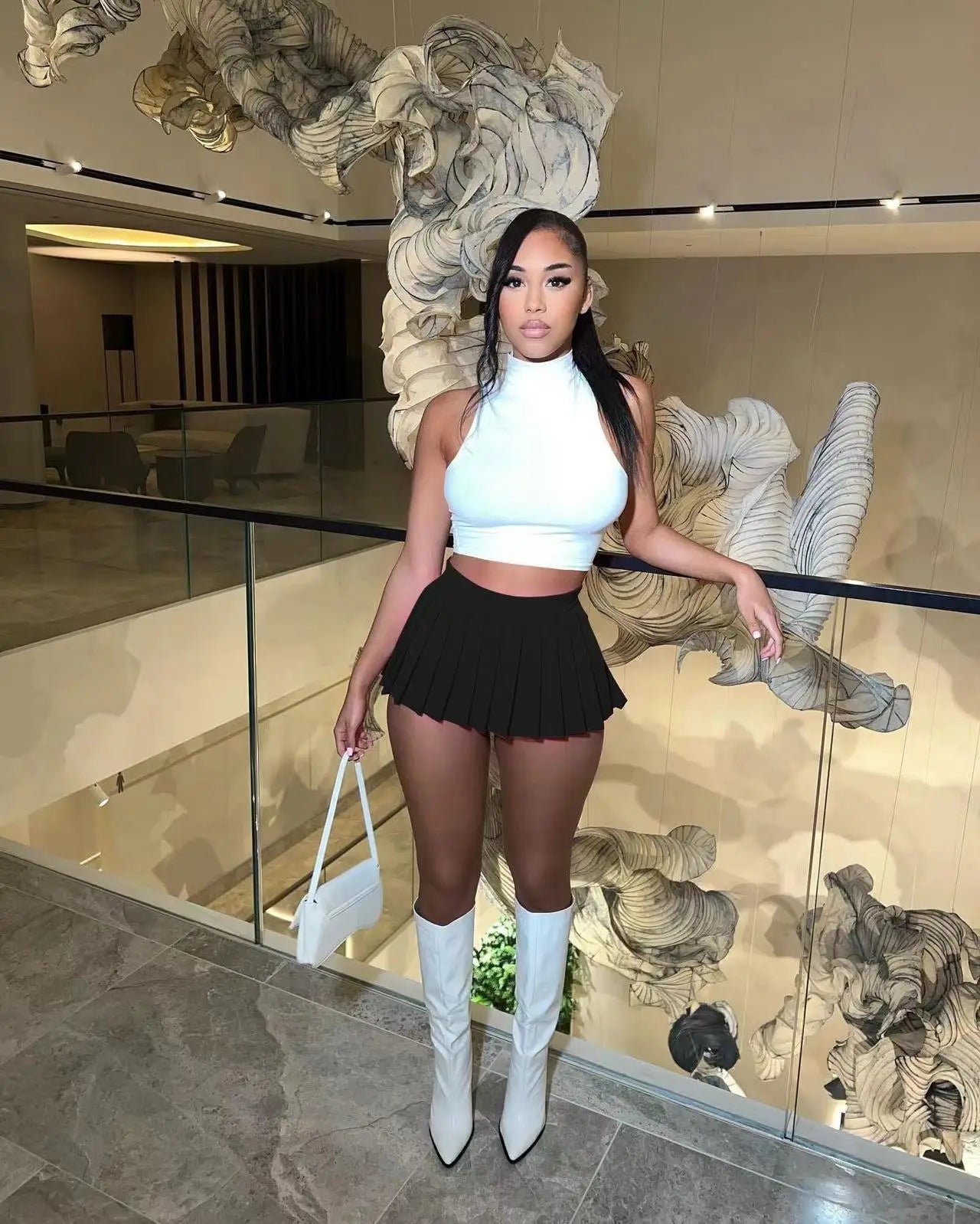 Sexy Mini Skirt Solid Color Girl Pleated Skirt Elegant Versatile Female Skirt A-Line UltraShort Skirt New Summer Streetwear