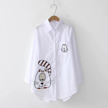2024 New White Shirt Casual Button Up Turn Down Collar Female Blouse Long Sleeve Cotton Blouse Embroidery Blouse Lady 5083 50