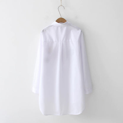 2024 New White Shirt Casual Button Up Turn Down Collar Female Blouse Long Sleeve Cotton Blouse Embroidery Blouse Lady 5083 50