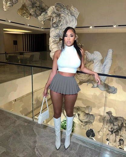 Sexy Mini Skirt Solid Color Girl Pleated Skirt Elegant Versatile Female Skirt  A-Line UltraShort Skirt New Summer Streetwear
