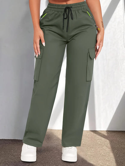 Women'S Casual Cargo Pants | Lightweight, Breathable, Fashionable Patch Pocket Design, Drawstring Waist, Suitable for Outdoor