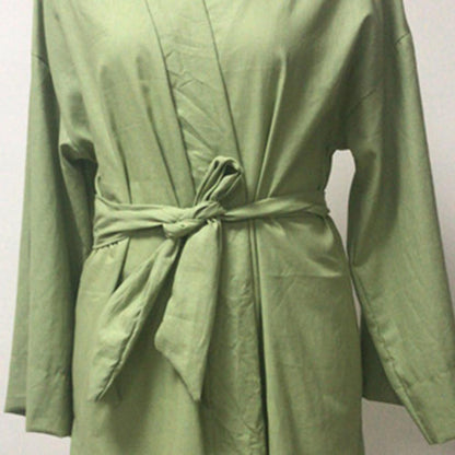 Long Sleeve V Neck Mini Dress Lace Up V Neck Belt Robe Style Short Shirt Dress Comfy Soft Chic Loose Hem Cardigan Dress