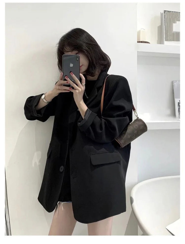 2025 Elegant Blazer Coat For Women Fashion Pockets Lapel Oversized Suit Jackets  New Autumn Office Lady Casual Loose Outerwear
