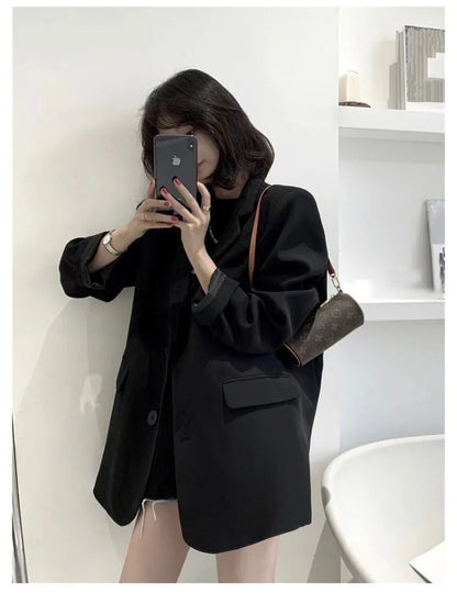 2025 Elegant Blazer Coat For Women Fashion Pockets Lapel Oversized Suit Jackets  New Autumn Office Lady Casual Loose Outerwear