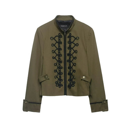 Women's Blazer with Shoulder Pads Spring High Neck Long Sleeve Button Zipper Women Oversize Coat Female Chic Tops