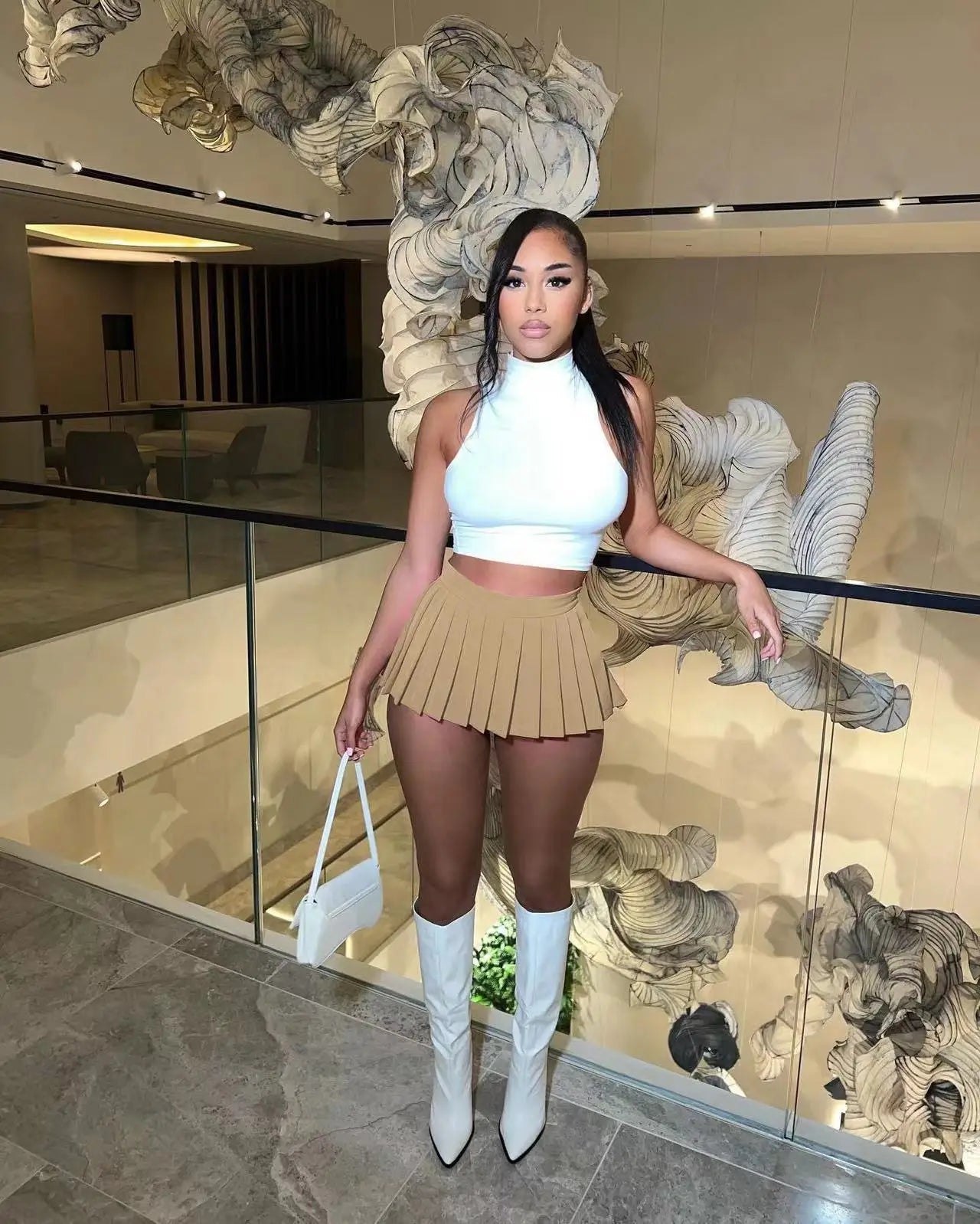 Sexy Mini Skirt Solid Color Girl Pleated Skirt Elegant Versatile Female Skirt  A-Line UltraShort Skirt New Summer Streetwear