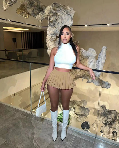 Sexy Mini Skirt Solid Color Girl Pleated Skirt Elegant Versatile Female Skirt  A-Line UltraShort Skirt New Summer Streetwear