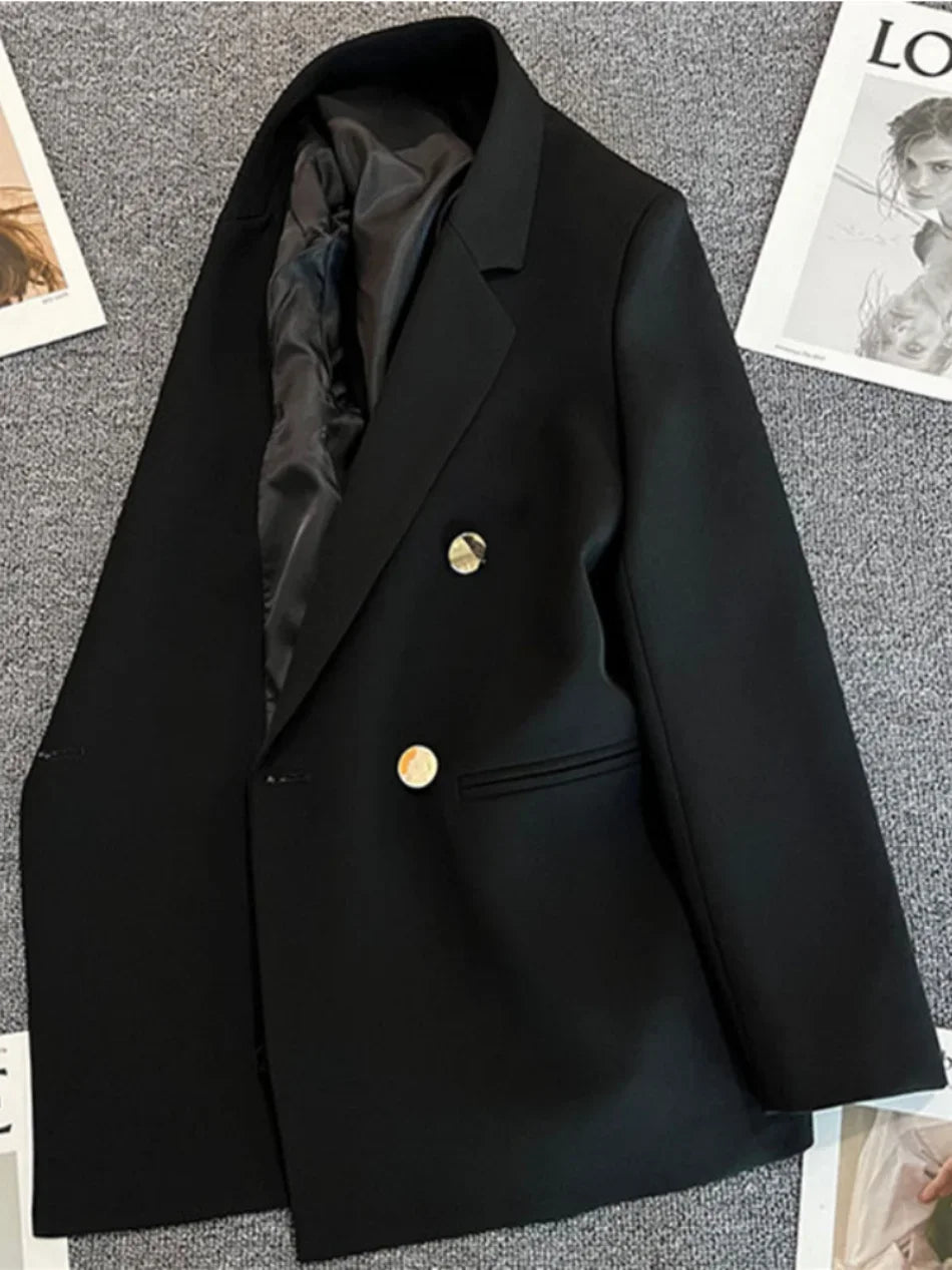 Women Suit Blazer Elegant Coat 2025 Spring Autumn Fashion Korean Blazer Luxury Double Breasted Jacket Solid Ladies Tops Clothes