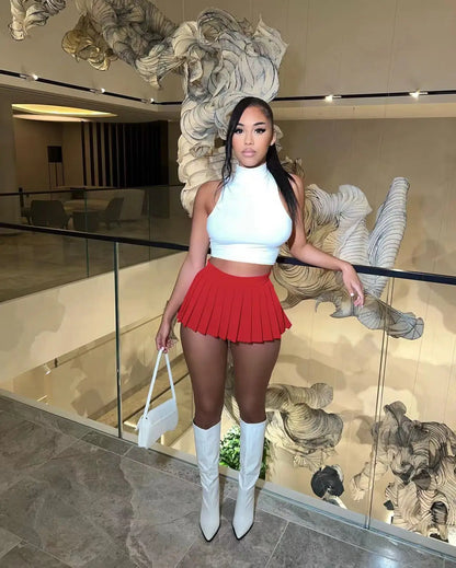 Sexy Mini Skirt Solid Color Girl Pleated Skirt Elegant Versatile Female Skirt  A-Line UltraShort Skirt New Summer Streetwear