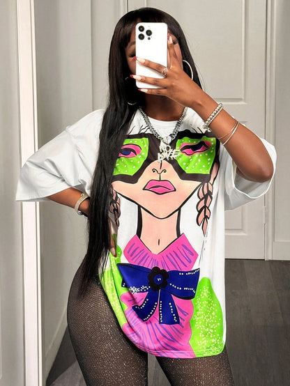 BamGleam Oversized T-shirt Loose Casual Hip-Hop Style Graphic Printed Women T-Shirt Summer Fashion Y2k Ladies Clothes Female Tee