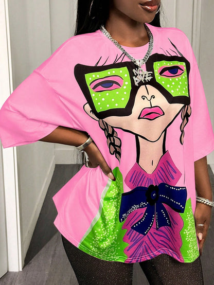BamGleam Oversized T-shirt Loose Casual Hip-Hop Style Graphic Printed Women T-Shirt Summer Fashion Y2k Ladies Clothes Female Tee