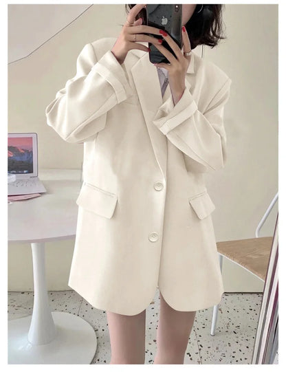 2025 Elegant Blazer Coat For Women Fashion Pockets Lapel Oversized Suit Jackets  New Autumn Office Lady Casual Loose Outerwear