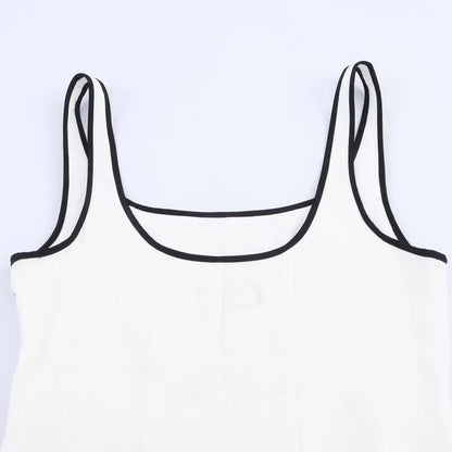 Women Midi Dress Female Casual Suspender Dress Color Contrasting Edge 2025 Summer Ladies Slim Square Collar Elegant Long Dresses