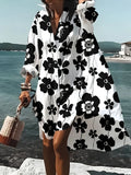 Casual Long Sleeve Shirt Dress with Floral Print Pattern Women Summer Fall Fashion Loose Fit Button Down Midi Dress Trendy
