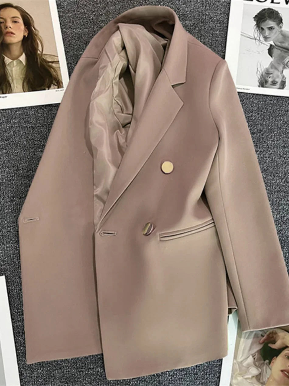 Women Suit Blazer Elegant Coat 2025 Spring Autumn Fashion Korean Blazer Luxury Double Breasted Jacket Solid Ladies Tops Clothes