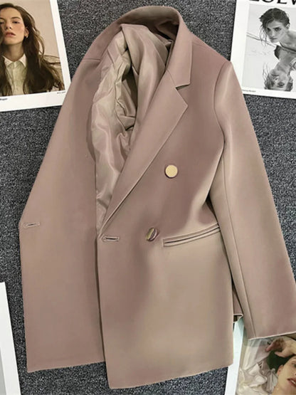 Women Suit Blazer Elegant Coat 2025 Spring Autumn Fashion Korean Blazer Luxury Double Breasted Jacket Solid Ladies Tops Clothes
