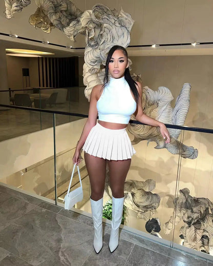 Sexy Mini Skirt Solid Color Girl Pleated Skirt Elegant Versatile Female Skirt  A-Line UltraShort Skirt New Summer Streetwear