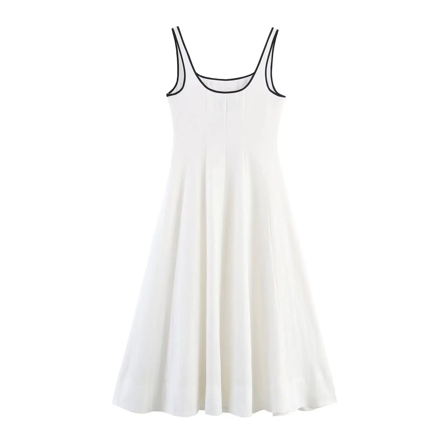 Women Midi Dress Female Casual Suspender Dress Color Contrasting Edge 2025 Summer Ladies Slim Square Collar Elegant Long Dresses