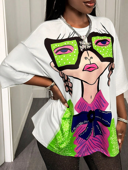 BamGleam Oversized T-shirt Loose Casual Hip-Hop Style Graphic Printed Women T-Shirt Summer Fashion Y2k Ladies Clothes Female Tee