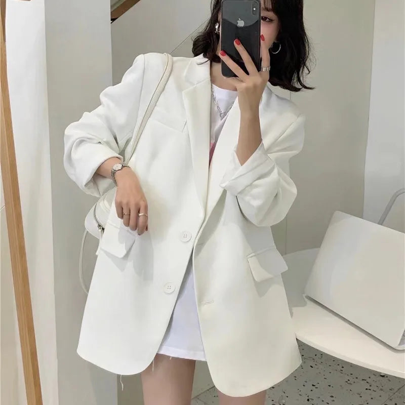 2025 Elegant Blazer Coat For Women Fashion Pockets Lapel Oversized Suit Jackets  New Autumn Office Lady Casual Loose Outerwear
