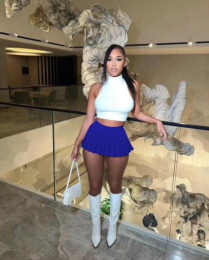 Sexy Mini Skirt Solid Color Girl Pleated Skirt Elegant Versatile Female Skirt  A-Line UltraShort Skirt New Summer Streetwear