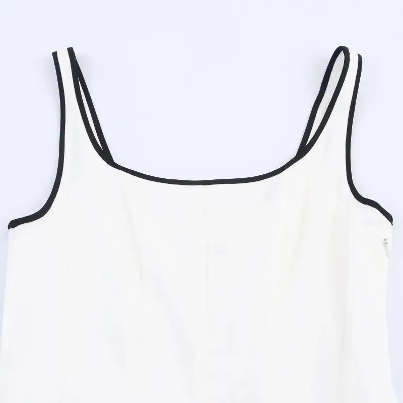 Women Midi Dress Female Casual Suspender Dress Color Contrasting Edge 2025 Summer Ladies Slim Square Collar Elegant Long Dresses