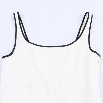 Women Midi Dress Female Casual Suspender Dress Color Contrasting Edge 2025 Summer Ladies Slim Square Collar Elegant Long Dresses