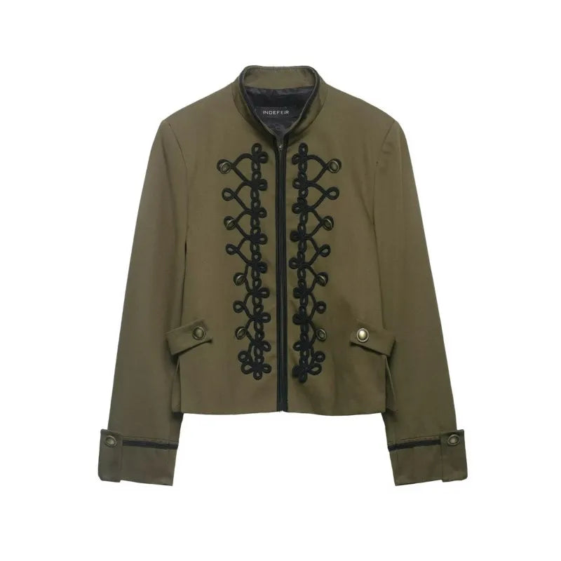 Women's Blazer with Shoulder Pads Spring High Neck Long Sleeve Button Zipper Women Oversize Coat Female Chic Tops