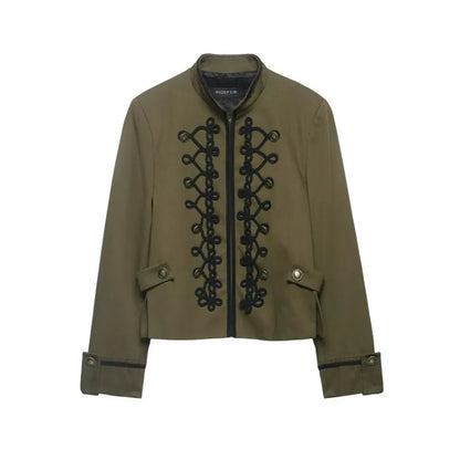 Women's Blazer with Shoulder Pads Spring High Neck Long Sleeve Button Zipper Women Oversize Coat Female Chic Tops
