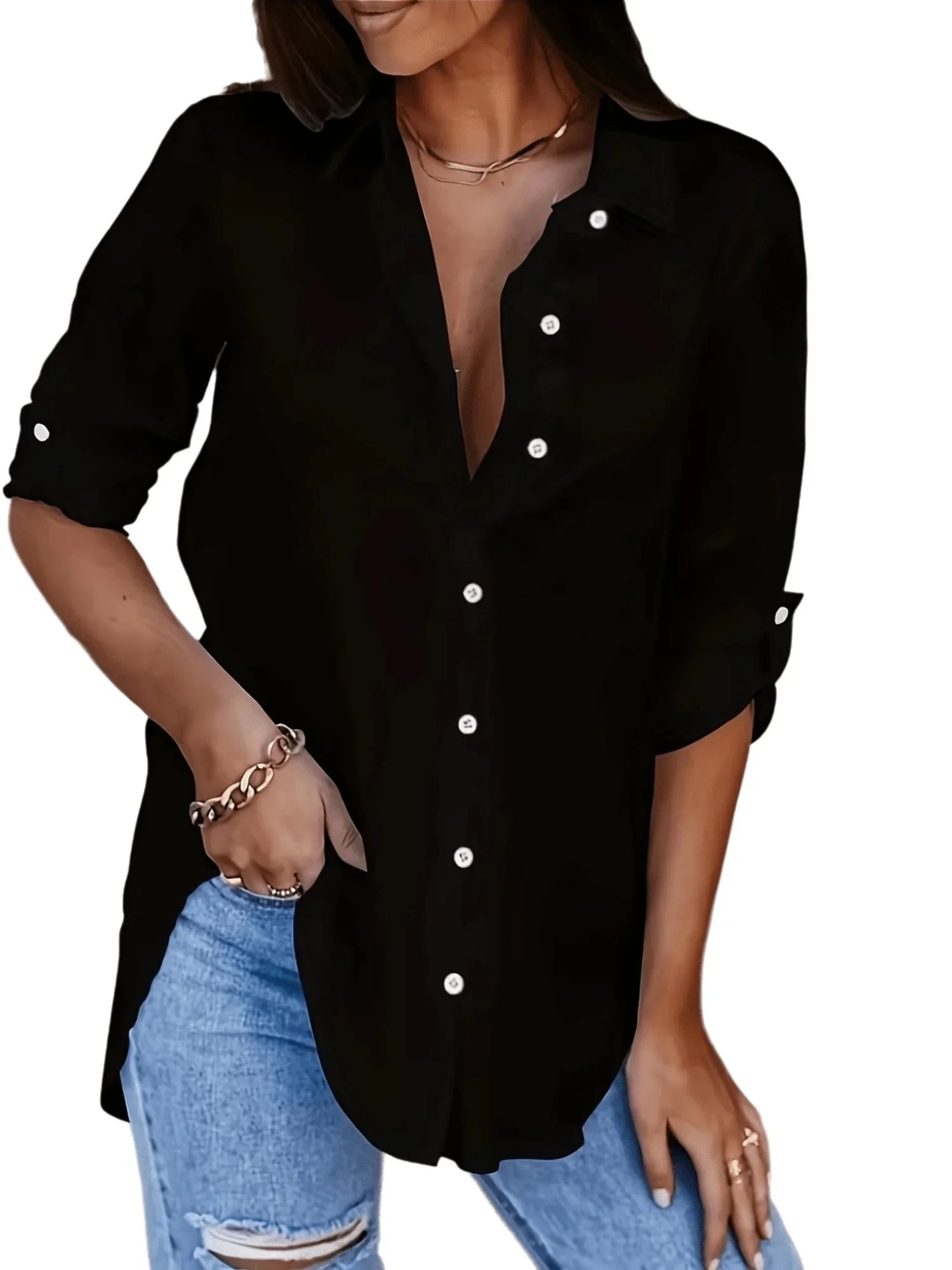 Ladies Long Sleeve Button up Shirt Casual Style Fashion Top Ladies Fashion Clothing