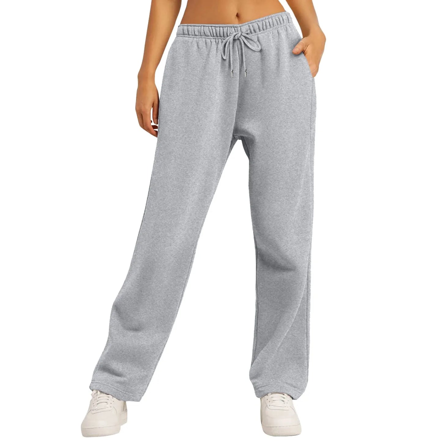 Wide Leg Pants For Women’s Fleece Lined Sweatpants Straight Pants Bottom All-Math Plain Fitness Joggers Pants Travel Basic