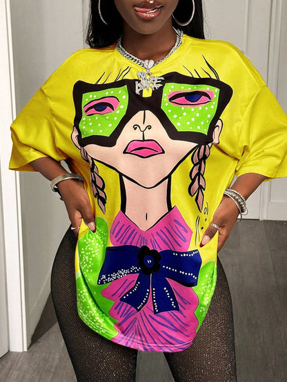 BamGleam Oversized T-shirt Loose Casual Hip-Hop Style Graphic Printed Women T-Shirt Summer Fashion Y2k Ladies Clothes Female Tee