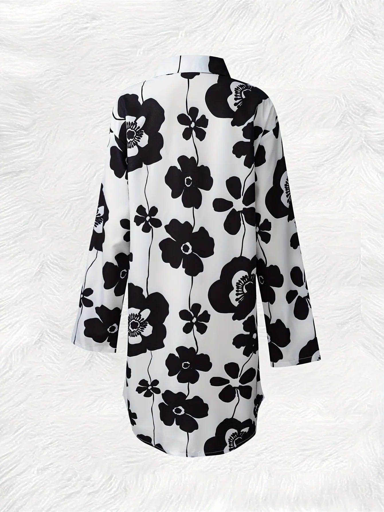 Casual Long Sleeve Shirt Dress with Floral Print Pattern Women Summer Fall Fashion Loose Fit Button Down Midi Dress Trendy