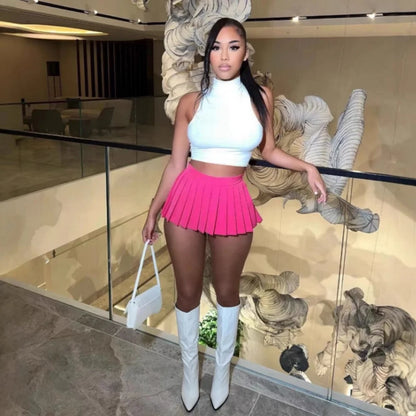 Sexy Mini Skirt Solid Color Girl Pleated Skirt Elegant Versatile Female Skirt  A-Line UltraShort Skirt New Summer Streetwear
