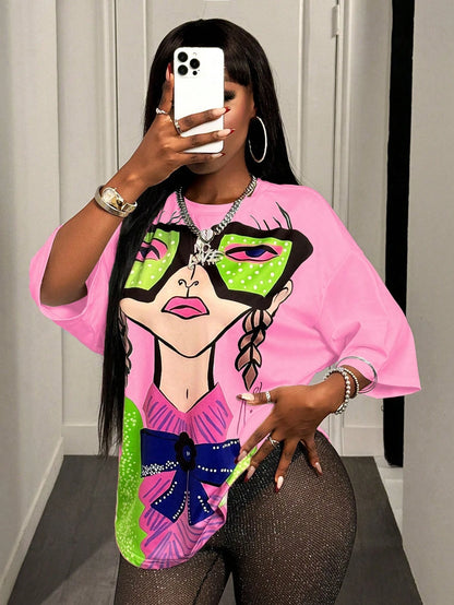 BamGleam Oversized T-shirt Loose Casual Hip-Hop Style Graphic Printed Women T-Shirt Summer Fashion Y2k Ladies Clothes Female Tee