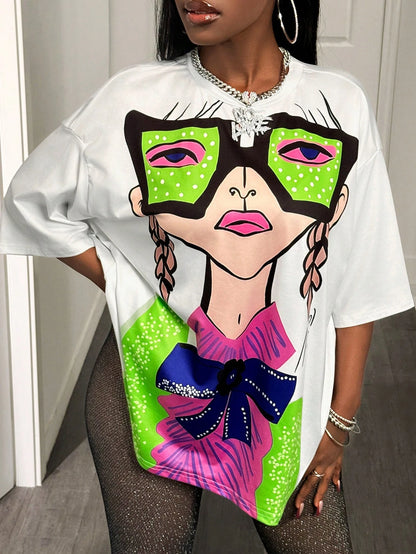 BamGleam Oversized T-shirt Loose Casual Hip-Hop Style Graphic Printed Women T-Shirt Summer Fashion Y2k Ladies Clothes Female Tee