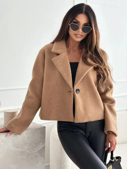 Cropped Trench Coat for Women 2024 Fall Winter Wool Coats Peacoat Casual Trendy Blazer Jackets