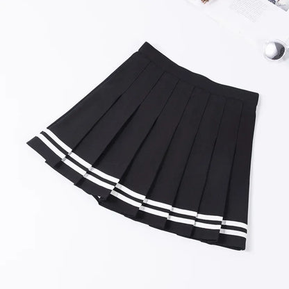 Women Harajuku Sweet Fresh Feeling High Waist Pleated Skirt Elastic Waist Cross Embroidery Skirt Pleated Skirt