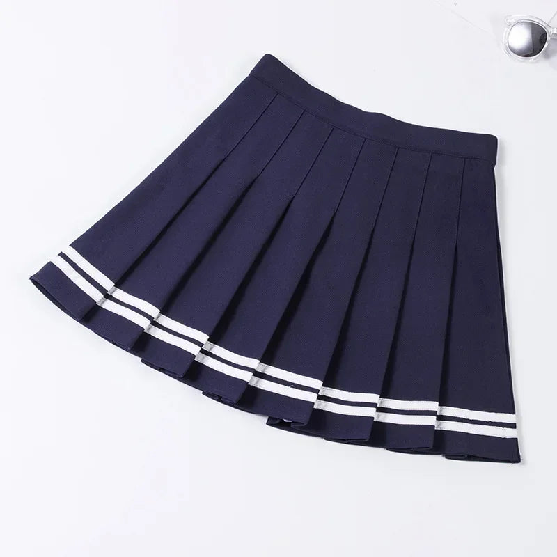 Women Harajuku Sweet Fresh Feeling High Waist Pleated Skirt Elastic Waist Cross Embroidery Skirt Pleated Skirt