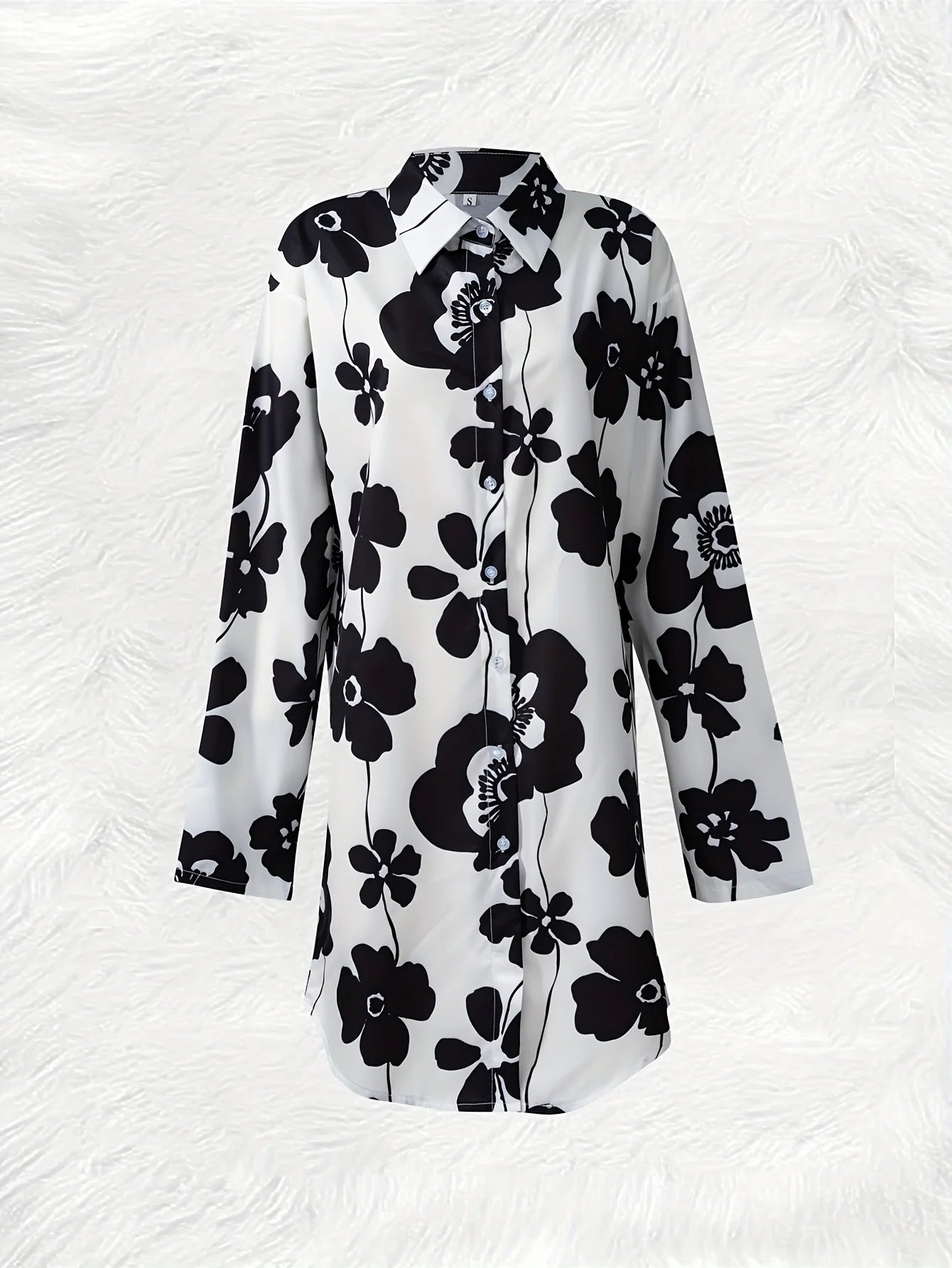 Casual Long Sleeve Shirt Dress with Floral Print Pattern Women Summer Fall Fashion Loose Fit Button Down Midi Dress Trendy