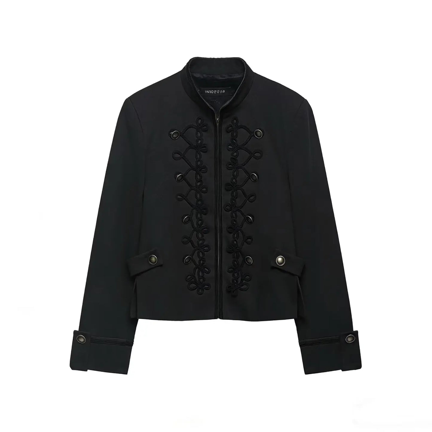 Women's Blazer with Shoulder Pads Spring High Neck Long Sleeve Button Zipper Women Oversize Coat Female Chic Tops