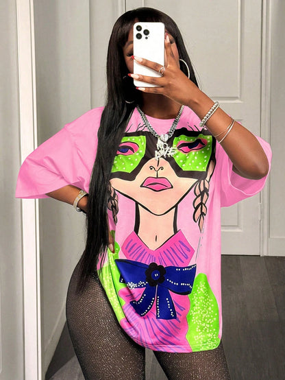 BamGleam Oversized T-shirt Loose Casual Hip-Hop Style Graphic Printed Women T-Shirt Summer Fashion Y2k Ladies Clothes Female Tee