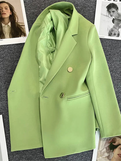 Women Suit Blazer Elegant Coat 2025 Spring Autumn Fashion Korean Blazer Luxury Double Breasted Jacket Solid Ladies Tops Clothes