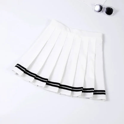 Women Harajuku Sweet Fresh Feeling High Waist Pleated Skirt Elastic Waist Cross Embroidery Skirt Pleated Skirt