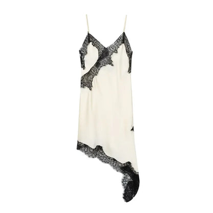 MUJER Lace Slip Mini Dress Women Satin Backless Summer Dress Woman Asymmetric Party Women's Dress Sexy Beach Dresses for Women