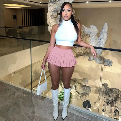 Sexy Mini Skirt Solid Color Girl Pleated Skirt Elegant Versatile Female Skirt  A-Line UltraShort Skirt New Summer Streetwear