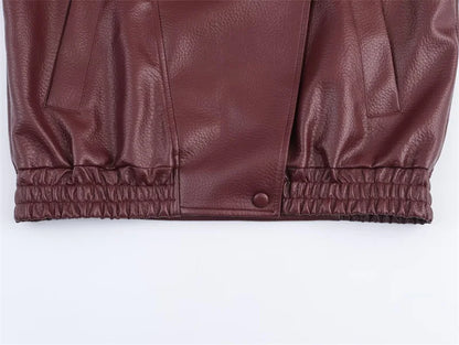 Women's Jacket Fall 2025 New Black Long Sleeve Pebble Faux Leather Jacket Motorcycle Style Personality Fashion