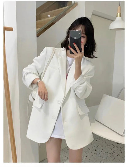 2025 Elegant Blazer Coat For Women Fashion Pockets Lapel Oversized Suit Jackets  New Autumn Office Lady Casual Loose Outerwear