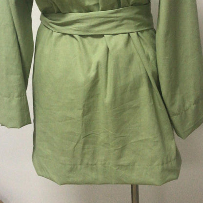 Long Sleeve V Neck Mini Dress Lace Up V Neck Belt Robe Style Short Shirt Dress Comfy Soft Chic Loose Hem Cardigan Dress